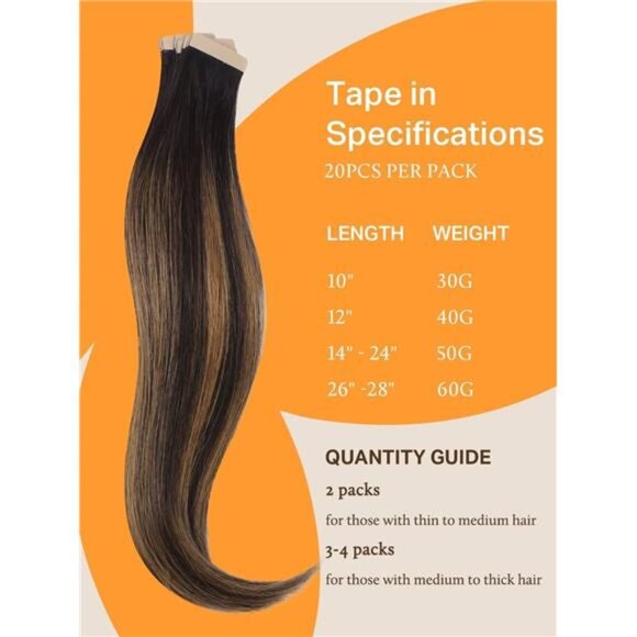 Tape in Hair Extensions Human Hair, Balayage Dark Brown to Chestnut main image 3